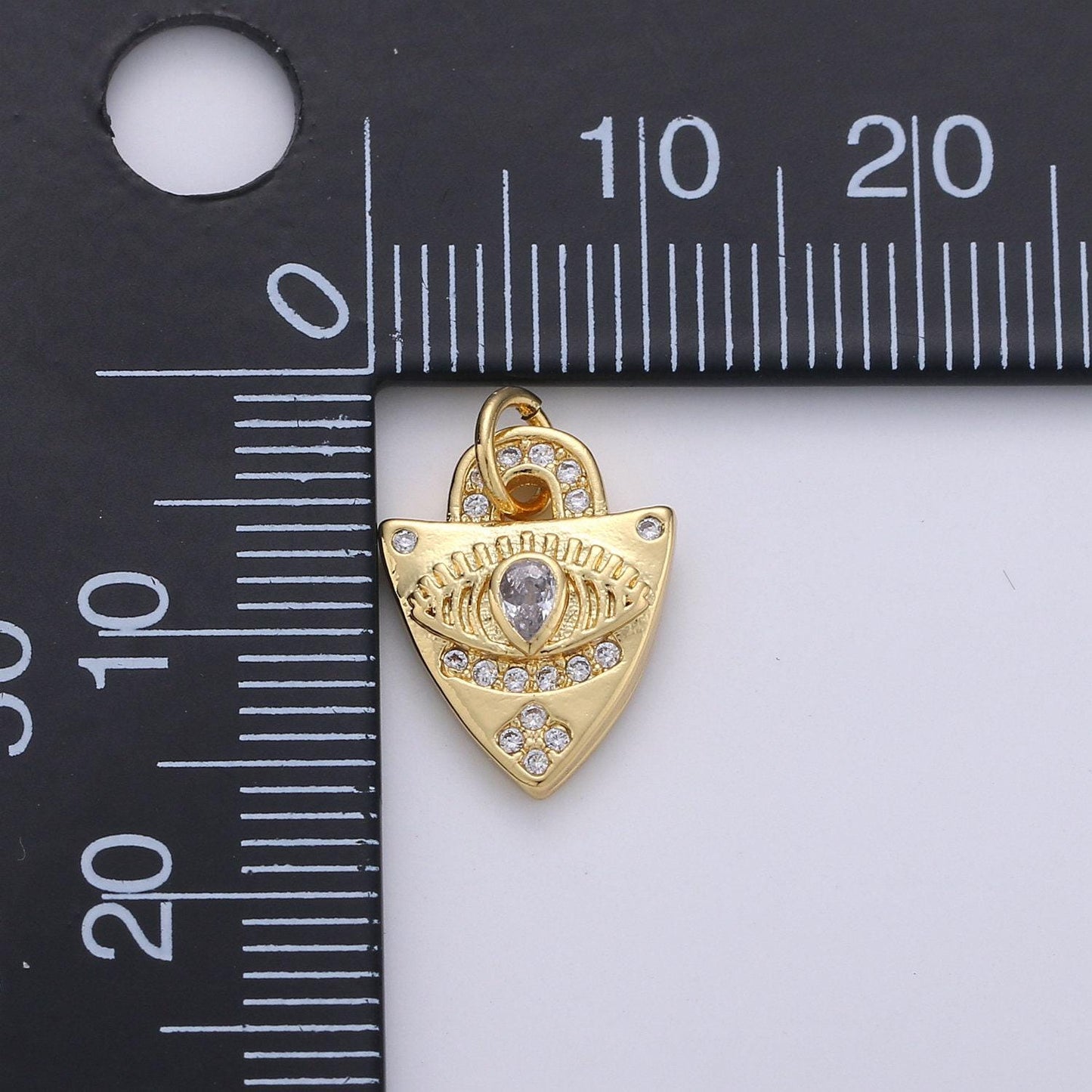 Dainty charm 24k gold micro pave evil eye pendant charm, evil eye shield micro pave cz pendant charm, for protection amulet jewelry, d-241