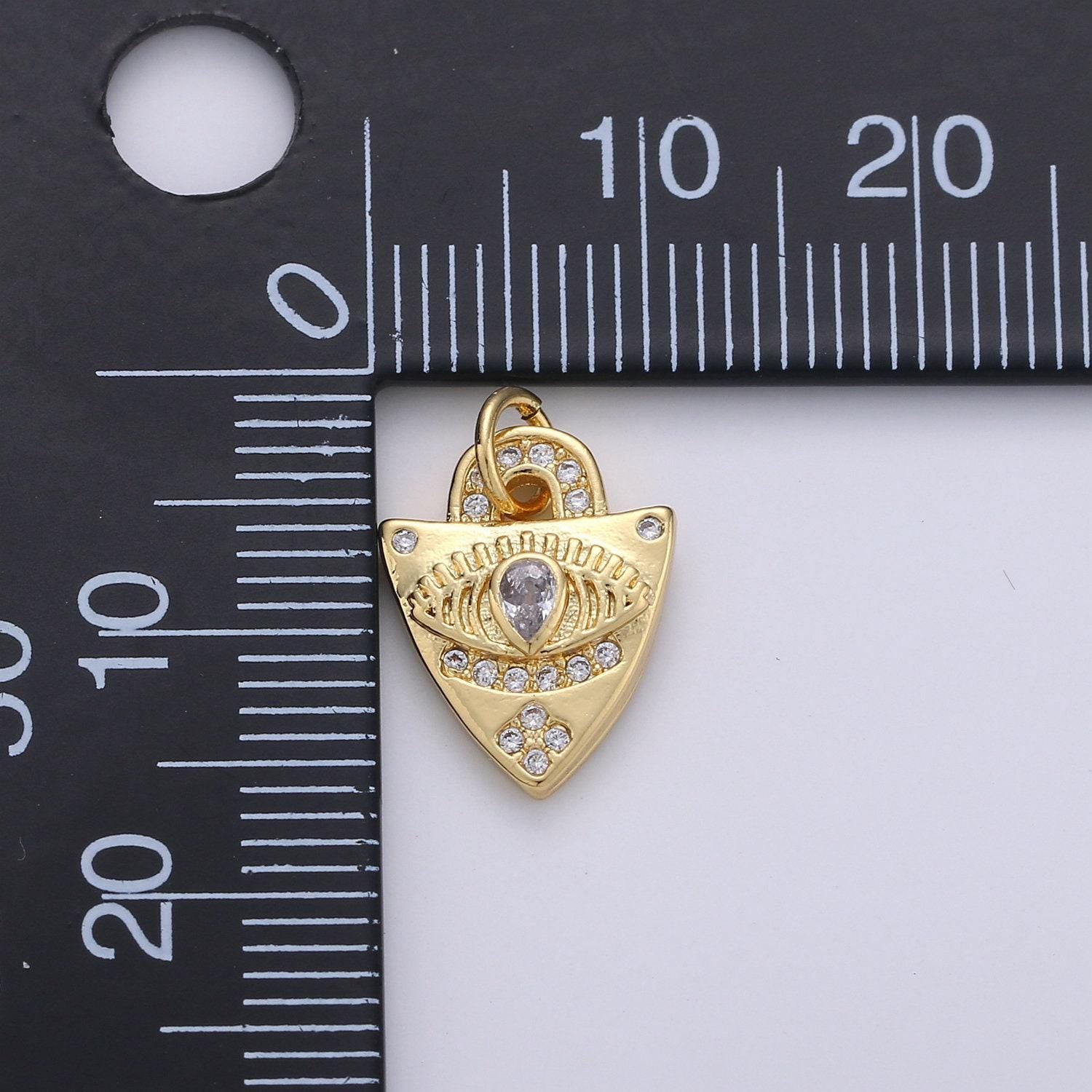 Dainty charm 24k gold micro pave evil eye pendant charm, evil eye shield micro pave cz pendant charm, for protection amulet jewelry, d-241
