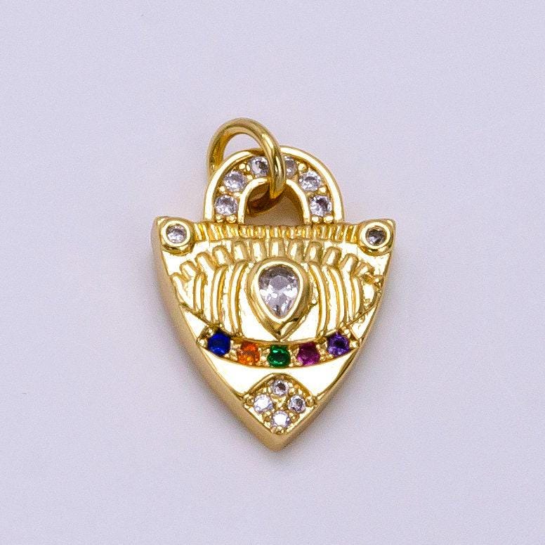 Dainty charm 24k gold micro pave evil eye pendant charm, evil eye shield micro pave cz pendant charm, for protection amulet jewelry, d-241