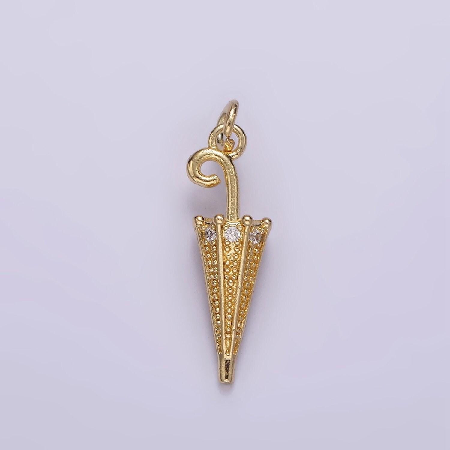14k gold filled 22mm clear cz dotted umbrella weather charm | w-486