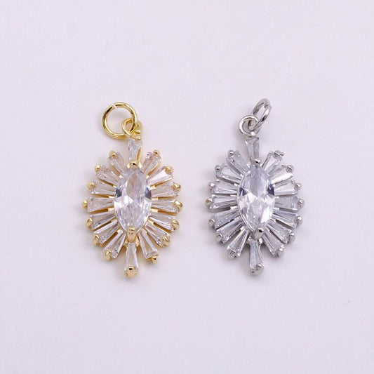 14k gold filled clear marquise baguette ray charm in gold & silver evil eye pendant | w479 w480