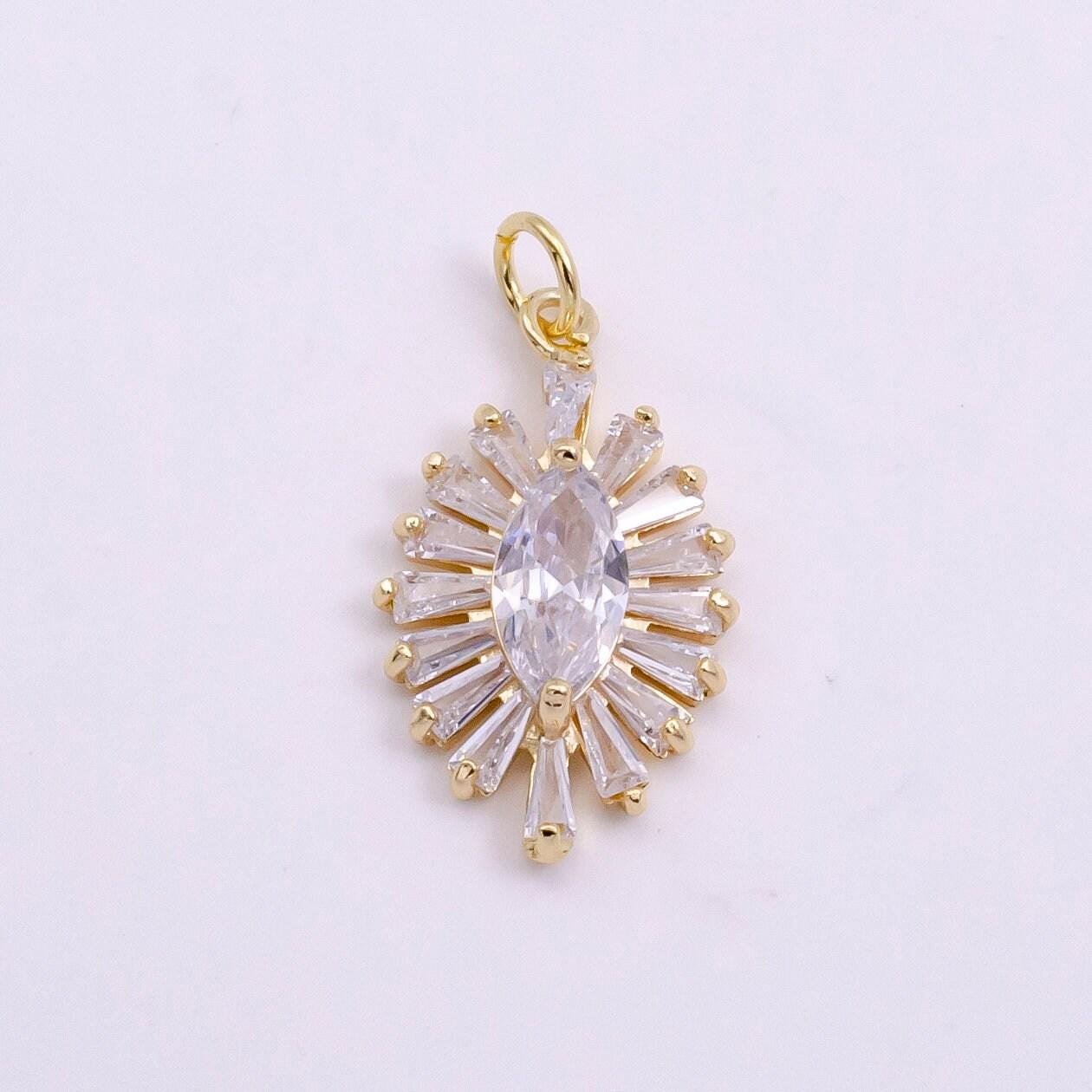 14k gold filled clear marquise baguette ray charm in gold & silver evil eye pendant | w479 w480