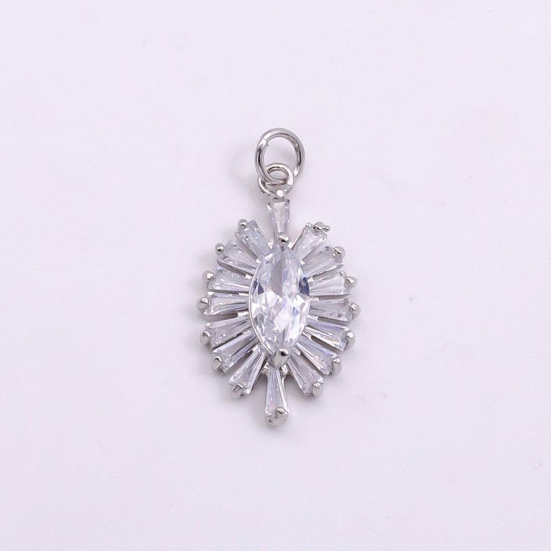14k gold filled clear marquise baguette ray charm in gold & silver evil eye pendant | w479 w480