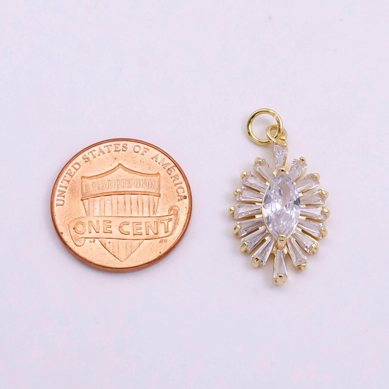14k gold filled clear marquise baguette ray charm in gold & silver evil eye pendant | w479 w480