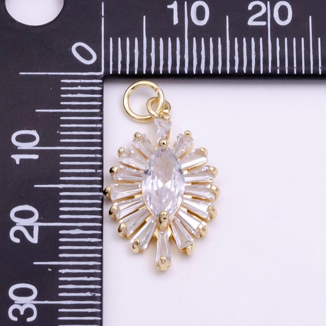 14k gold filled clear marquise baguette ray charm in gold & silver evil eye pendant | w479 w480