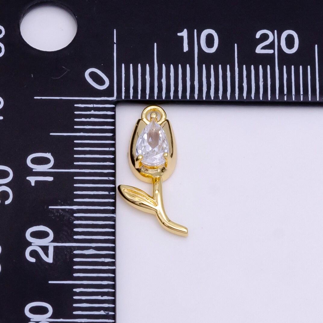 14k gold filled clear cz teardrop rose flower charm | w-471