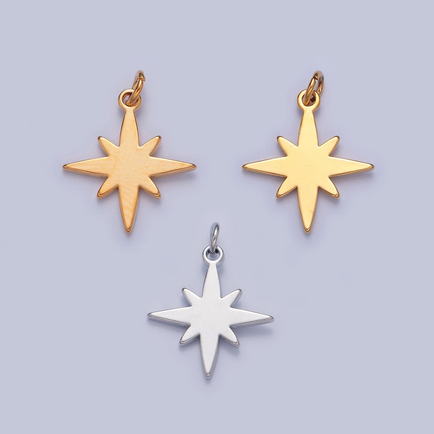 Gold filled north star in silver/gold, shining celestial star charm pendant for diy jewelry making