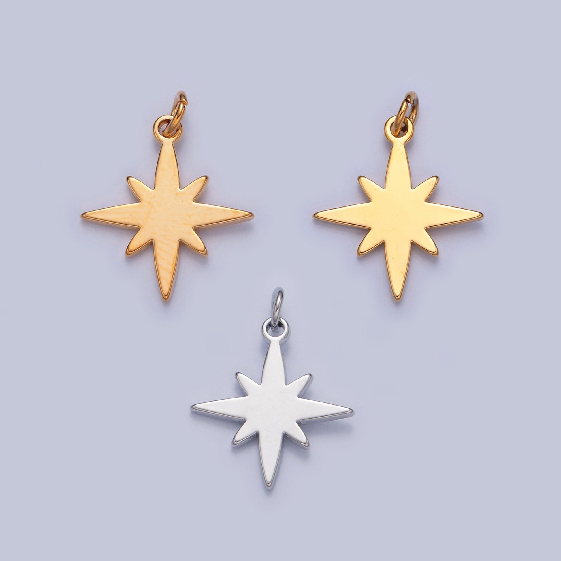 Gold filled north star in silver/gold, shining celestial star charm pendant for diy jewelry making