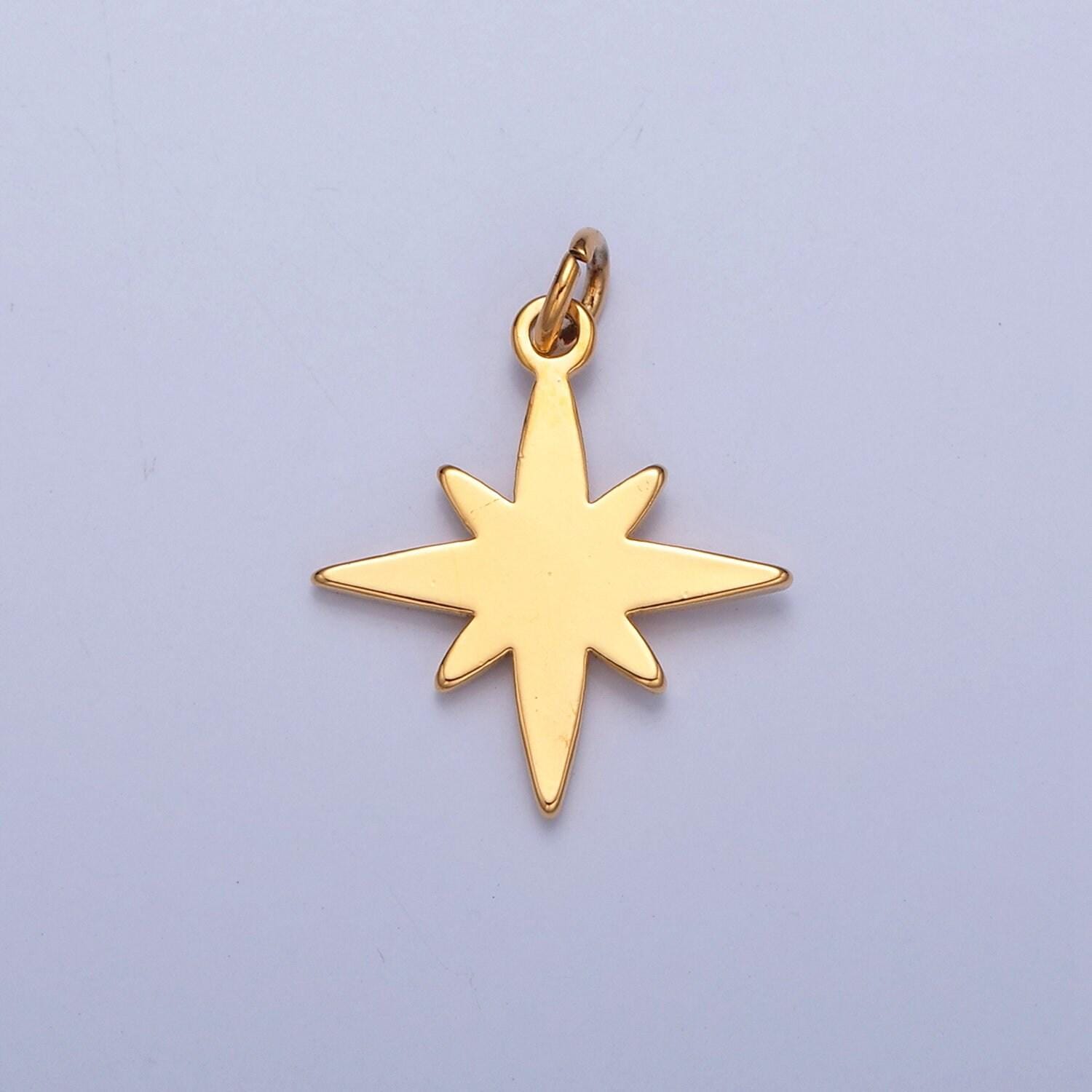 Gold filled north star in silver/gold, shining celestial star charm pendant for diy jewelry making