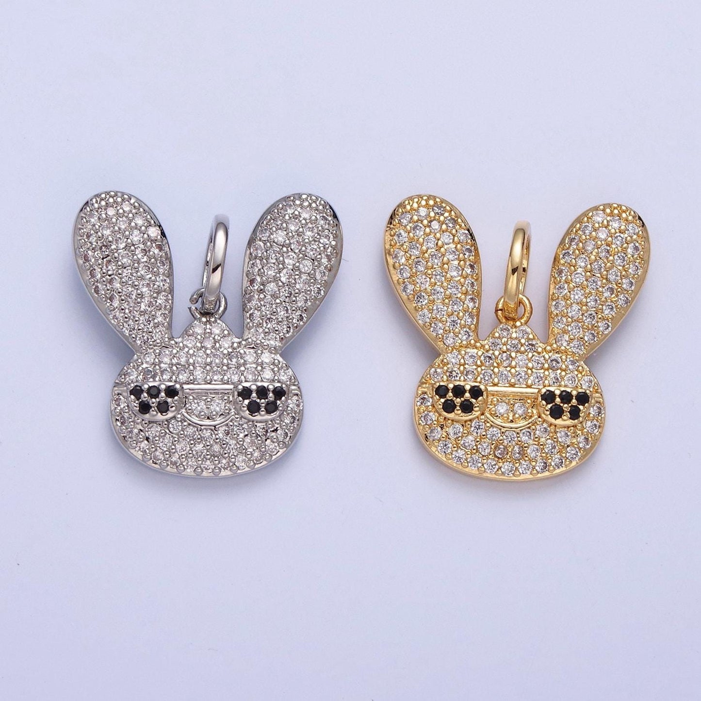 Gold filled cool rabbit charm funky diamond bunny pendant for animal jewelry necklace bracelet earring supply w300