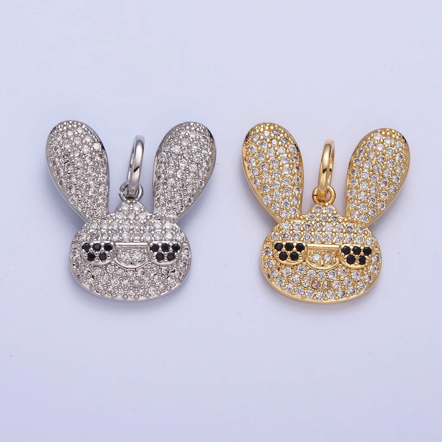 Gold filled cool rabbit charm funky diamond bunny pendant for animal jewelry necklace bracelet earring supply w300