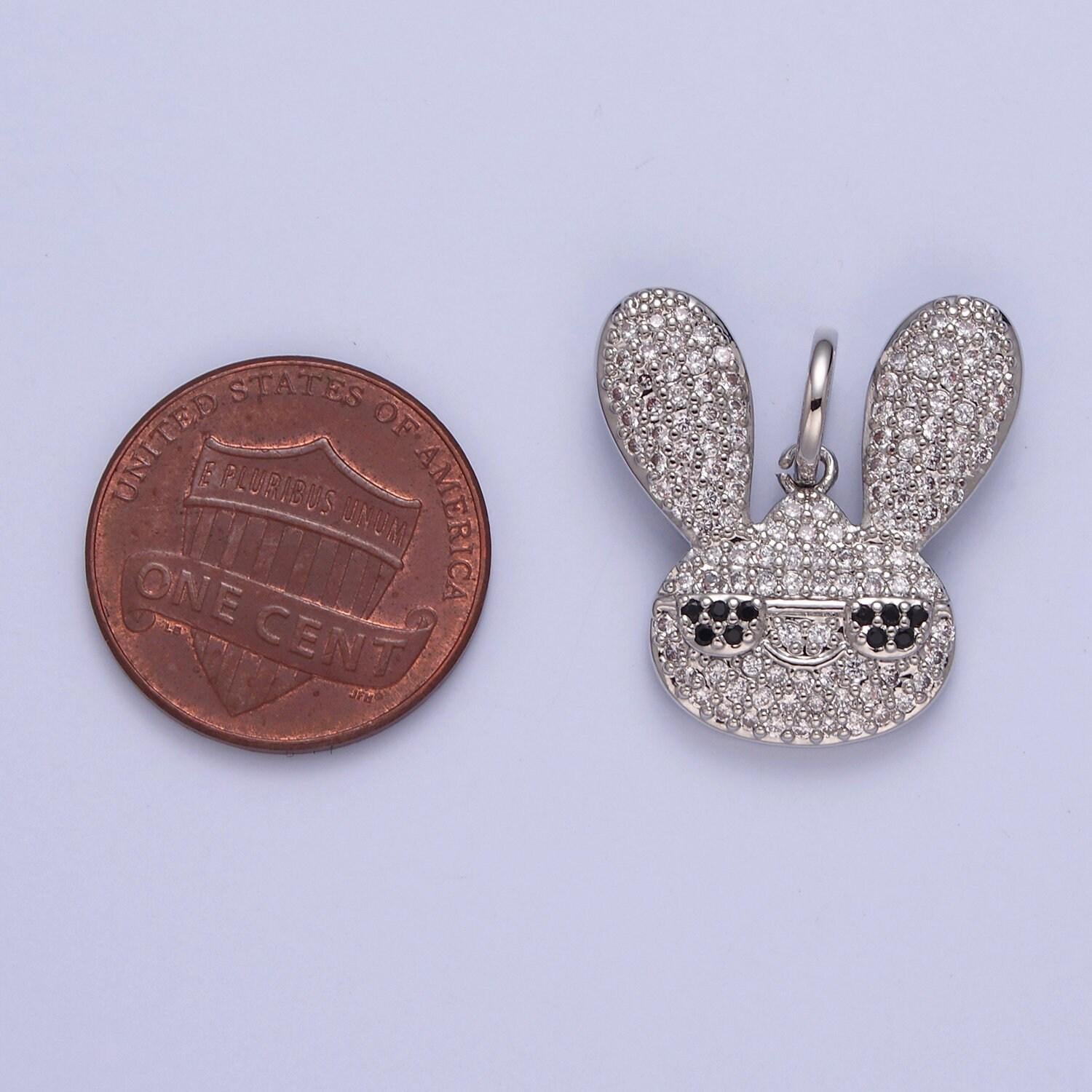 Gold filled cool rabbit charm funky diamond bunny pendant for animal jewelry necklace bracelet earring supply w300