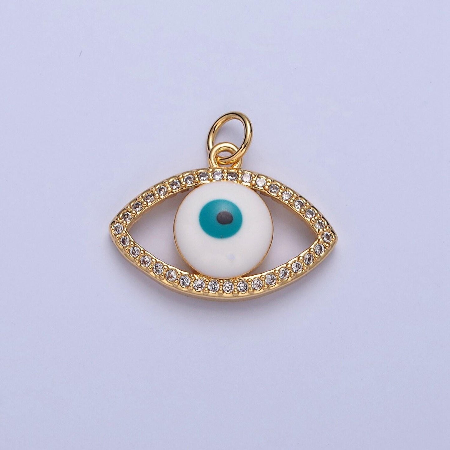 Dainty gold filled evil eye enamel charm, micro pave cz evil eye pendant for diy add on bracelet earring minimalist necklace | w-288