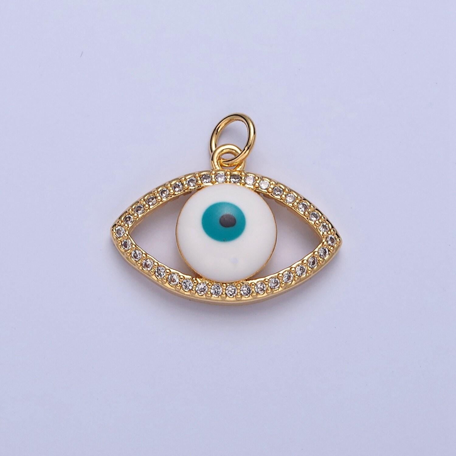 Dainty gold filled evil eye enamel charm, micro pave cz evil eye pendant for diy add on bracelet earring minimalist necklace | w-288