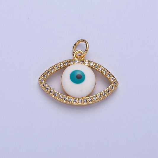 Dainty gold filled evil eye enamel charm, micro pave cz evil eye pendant for diy add on bracelet earring minimalist necklace | w-288