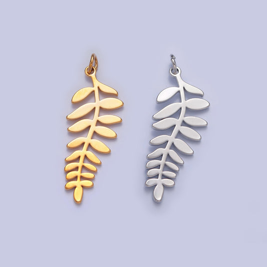 Gold filled nature leaf charm, 32mmx11.5mm minimalist plant charm for diy jewelry making, w-254