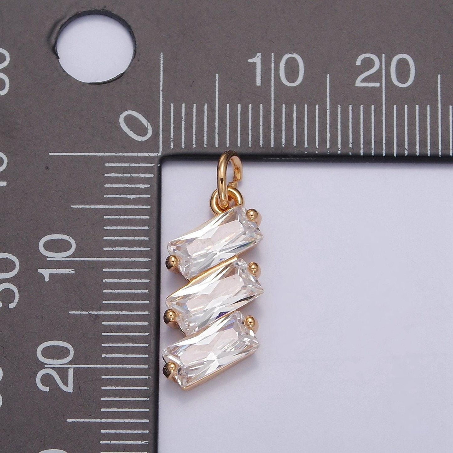 3-stone baguette clear / rainbow cz pendant necklace bracelet add on charm for diy jewelry making, w-196 w-197 w-198
