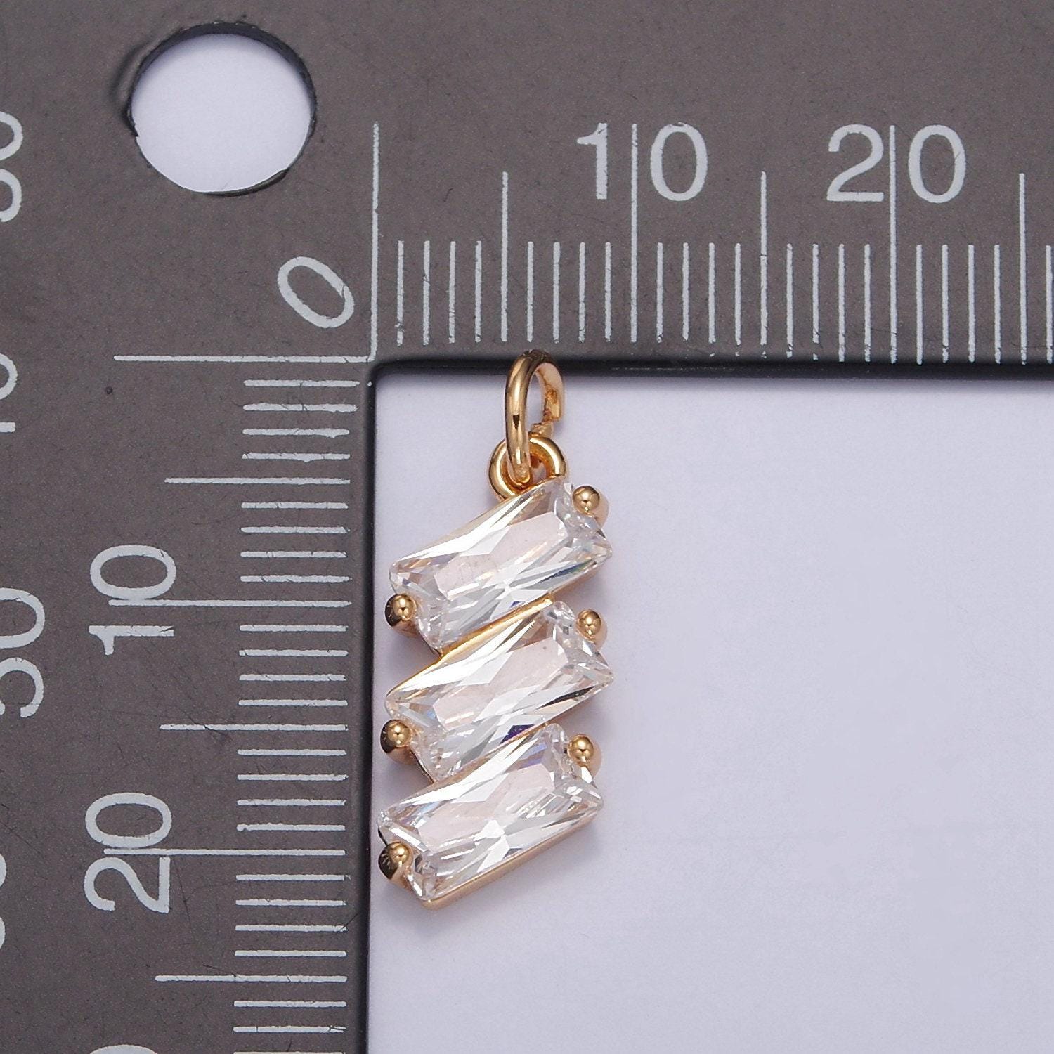 3-stone baguette clear / rainbow cz pendant necklace bracelet add on charm for diy jewelry making, w-196 w-197 w-198