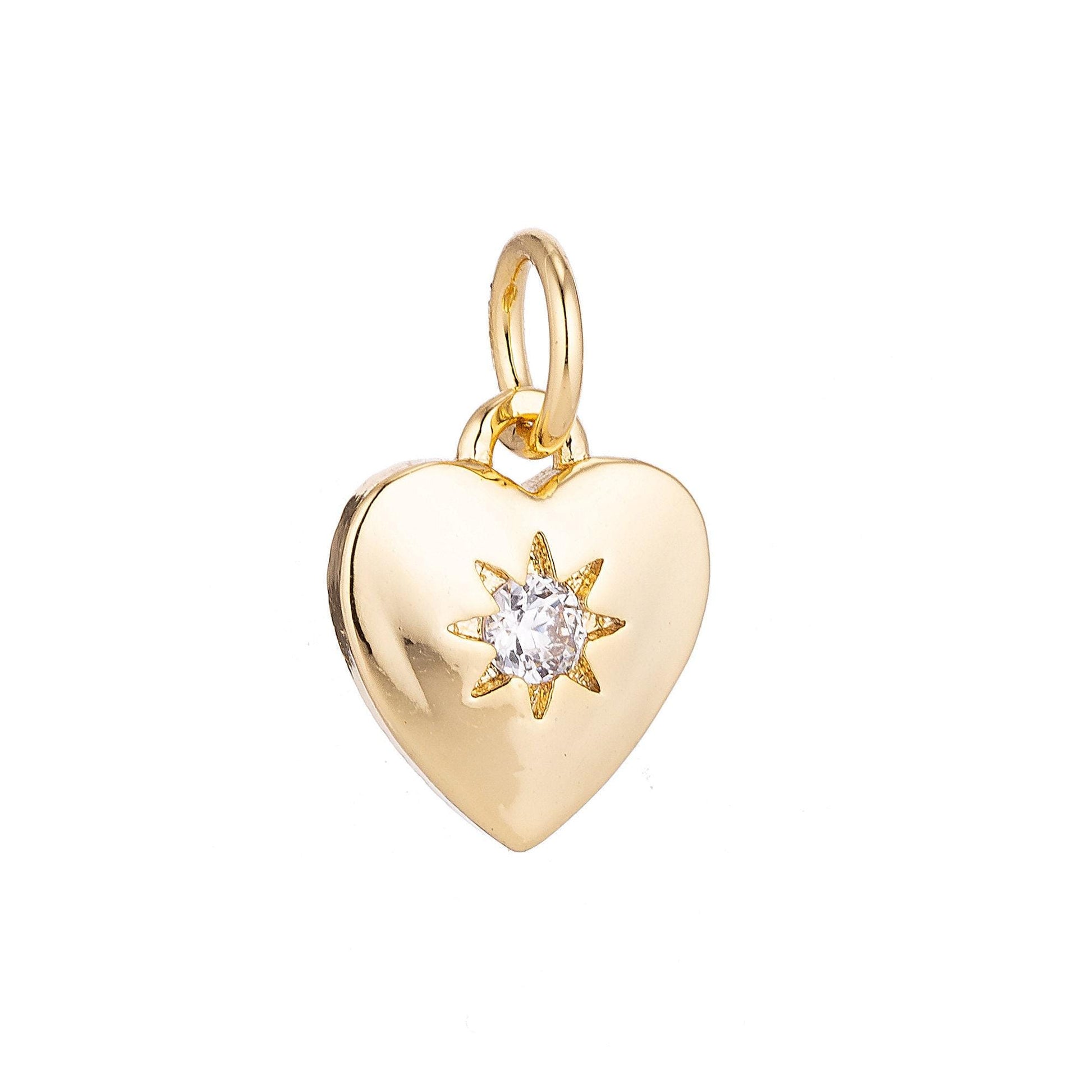 24k gold filled heart of gold, bright star, white gold love cubic zirconia charm necklace pendant findings for jewelry making