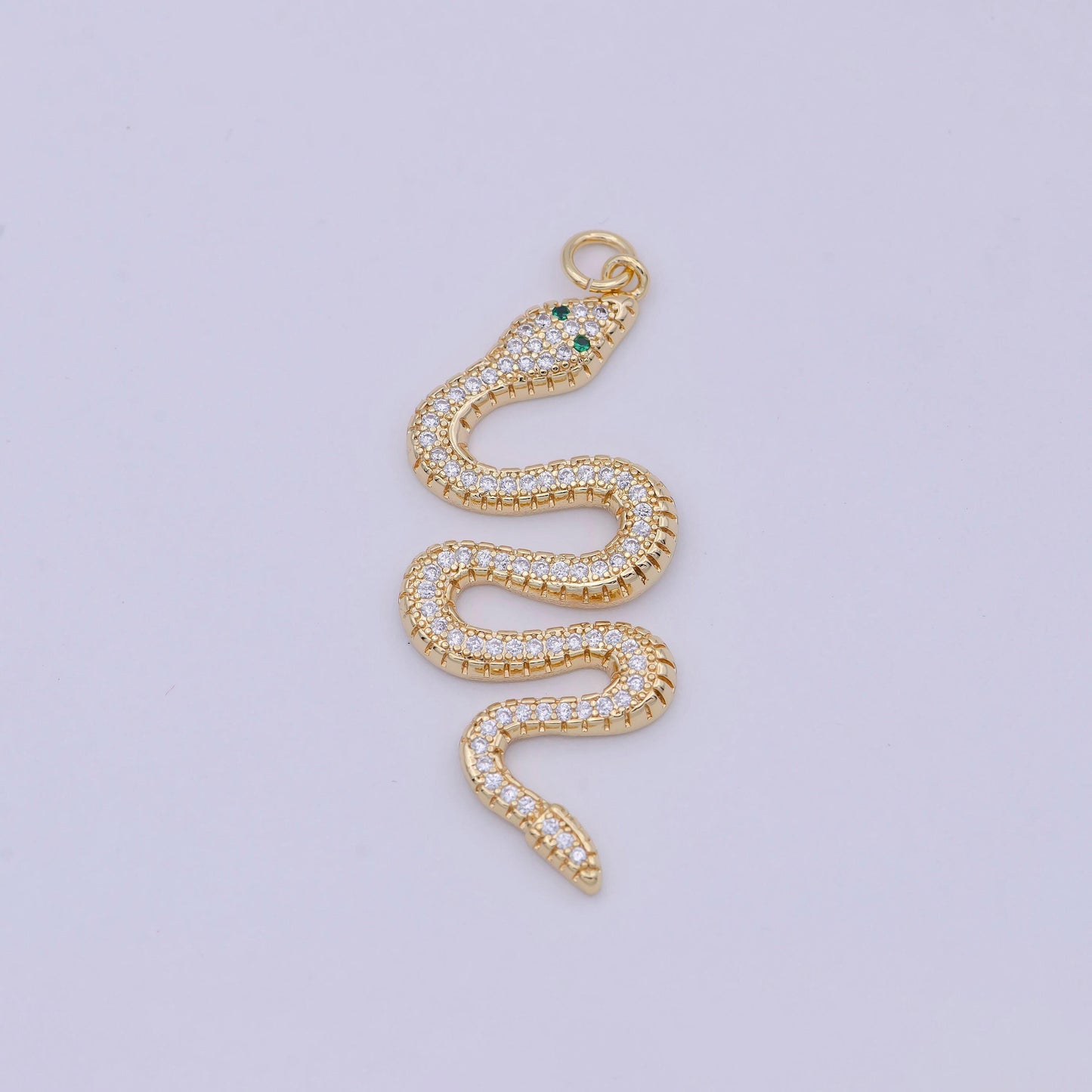 Micro pave gold snake charm - dainty serpent chinese zodiac pendant viper, 18k gold filled w-172