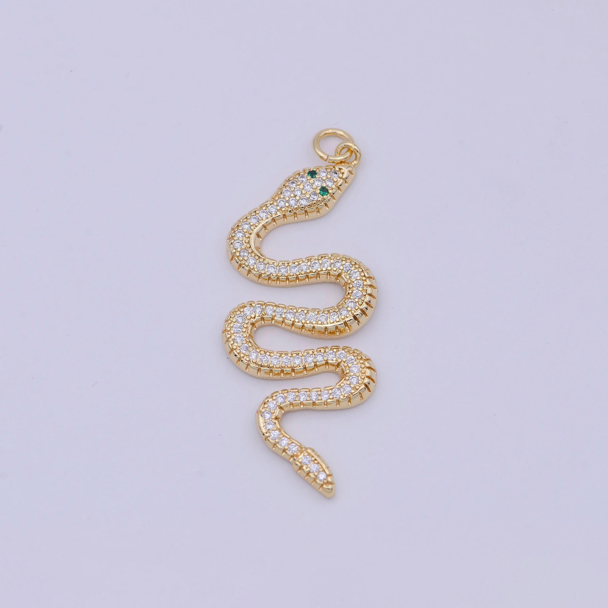Micro pave gold snake charm - dainty serpent chinese zodiac pendant viper, 18k gold filled w-172
