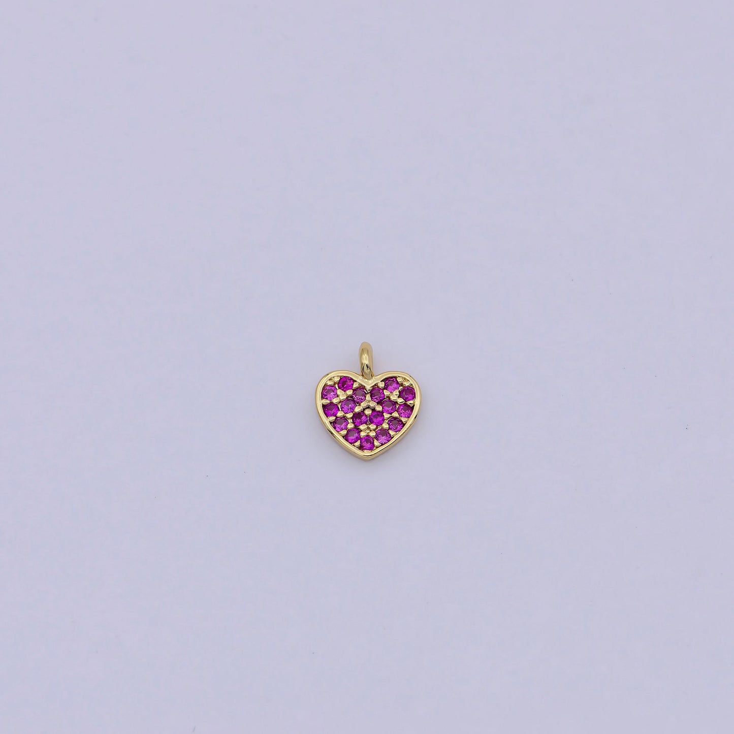 Mini pink heart charm in 14k gold filled fuschia cz stone w-168