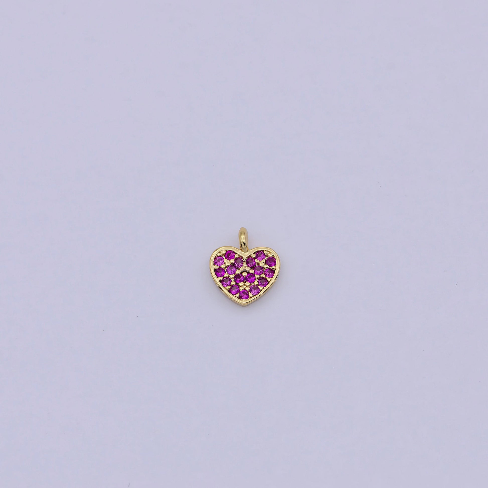 Mini pink heart charm in 14k gold filled fuschia cz stone w-168
