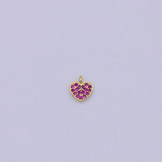 Mini pink heart charm in 14k gold filled fuschia cz stone w-168