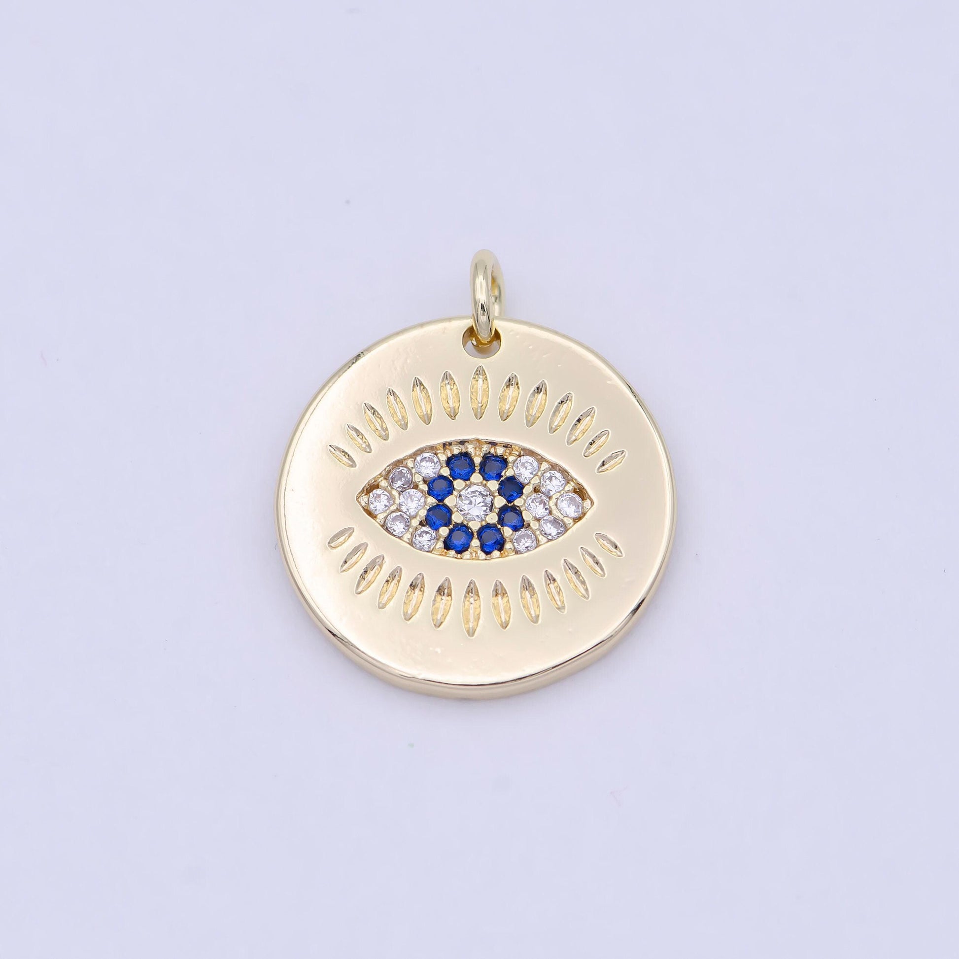 Dainty gold coin evil eye charm for necklace bracelet component w-160