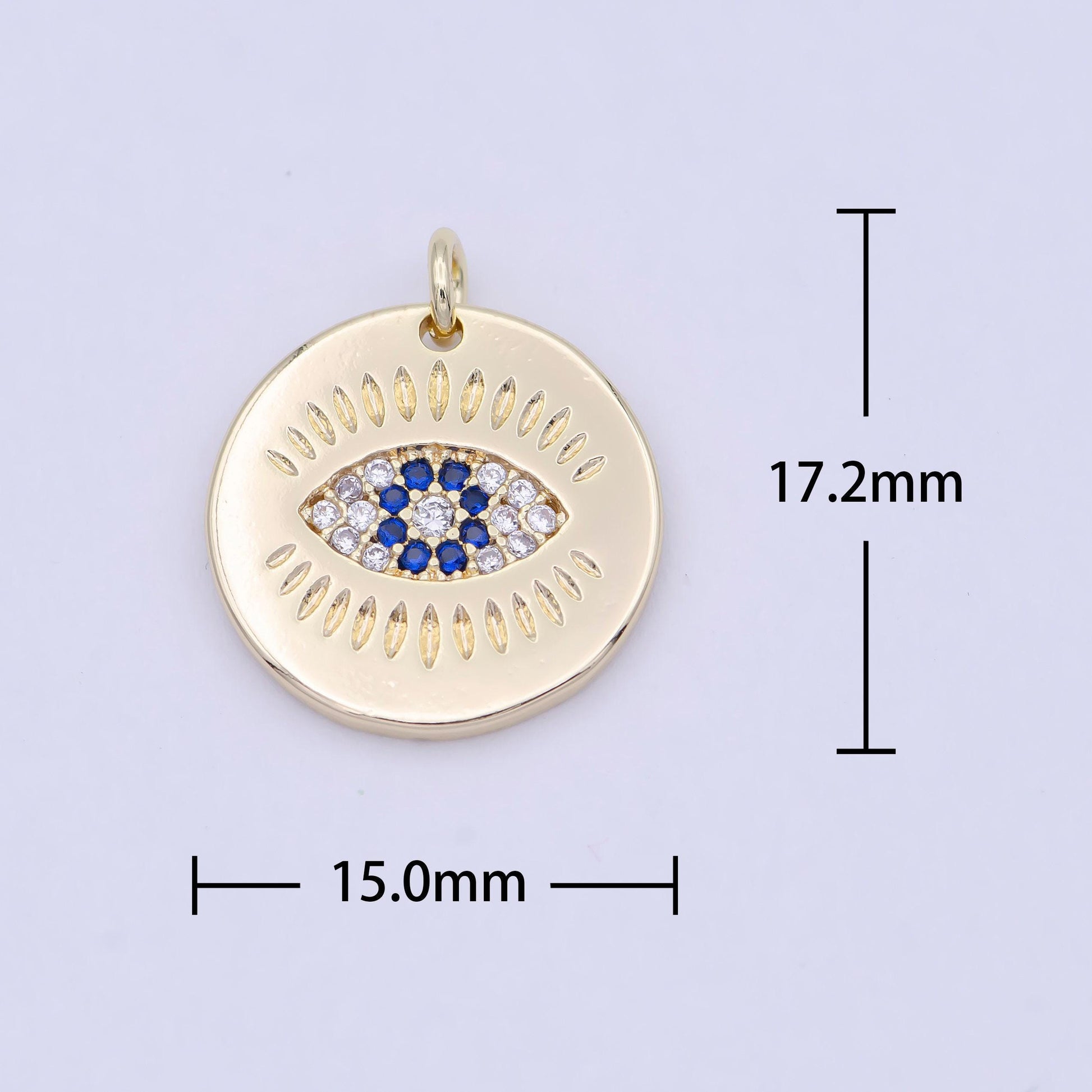 Dainty gold coin evil eye charm for necklace bracelet component w-160