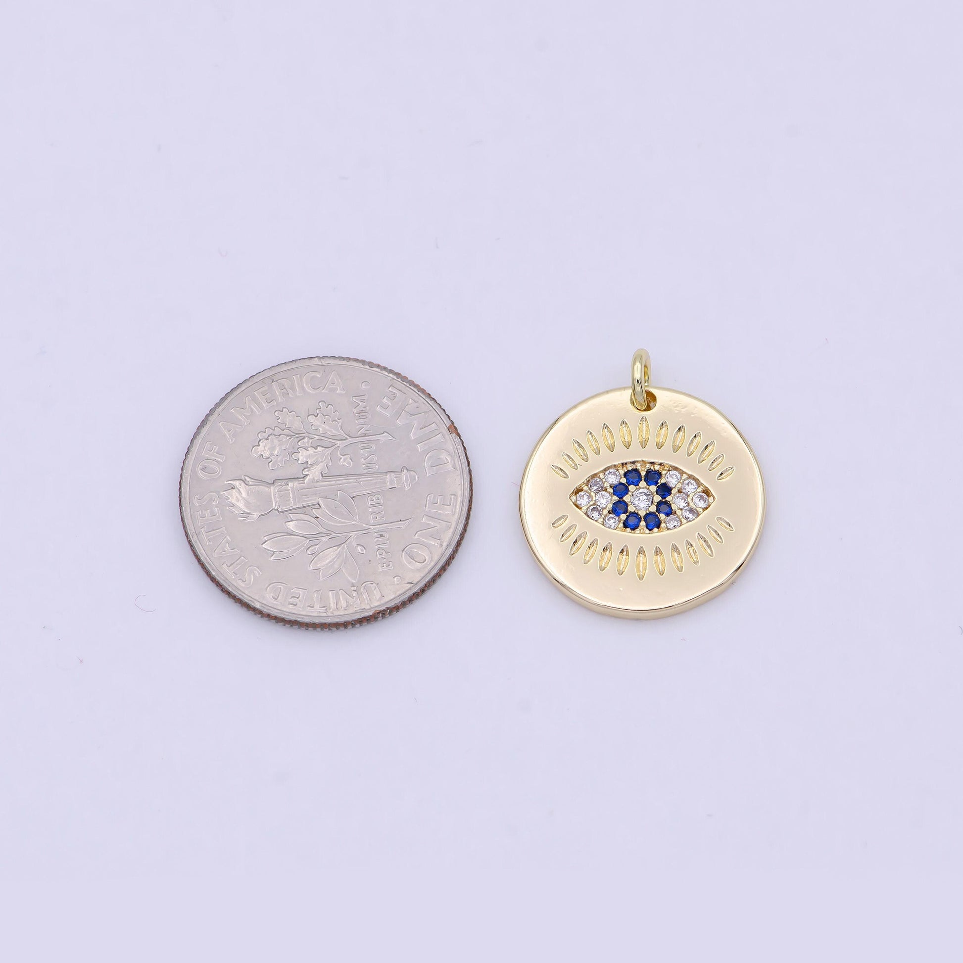 Dainty gold coin evil eye charm for necklace bracelet component w-160
