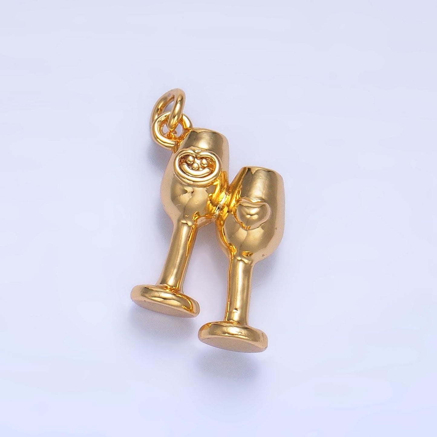 Minimalist double wine happy face heart drinking glass cup 24k gold filled charm | w-102