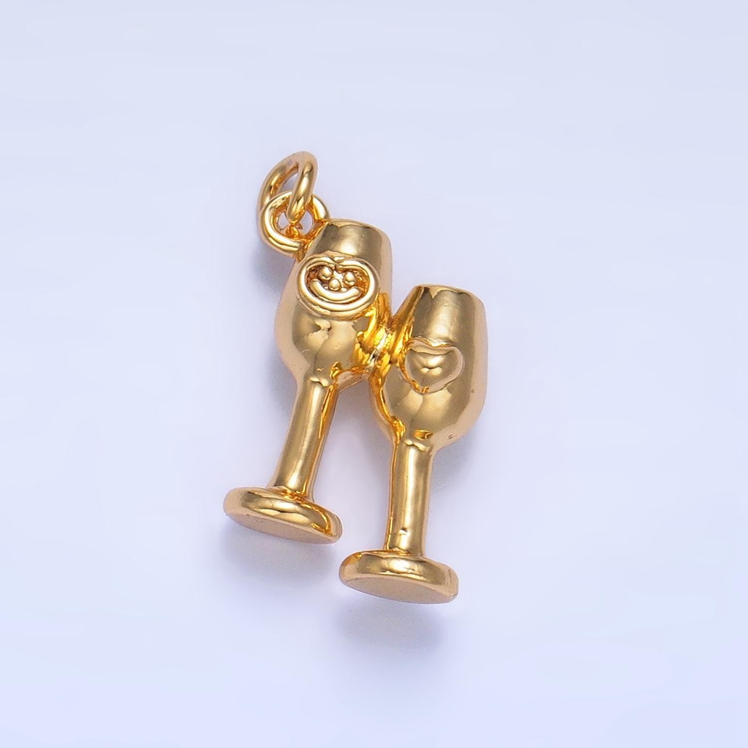 Minimalist double wine happy face heart drinking glass cup 24k gold filled charm | w-102