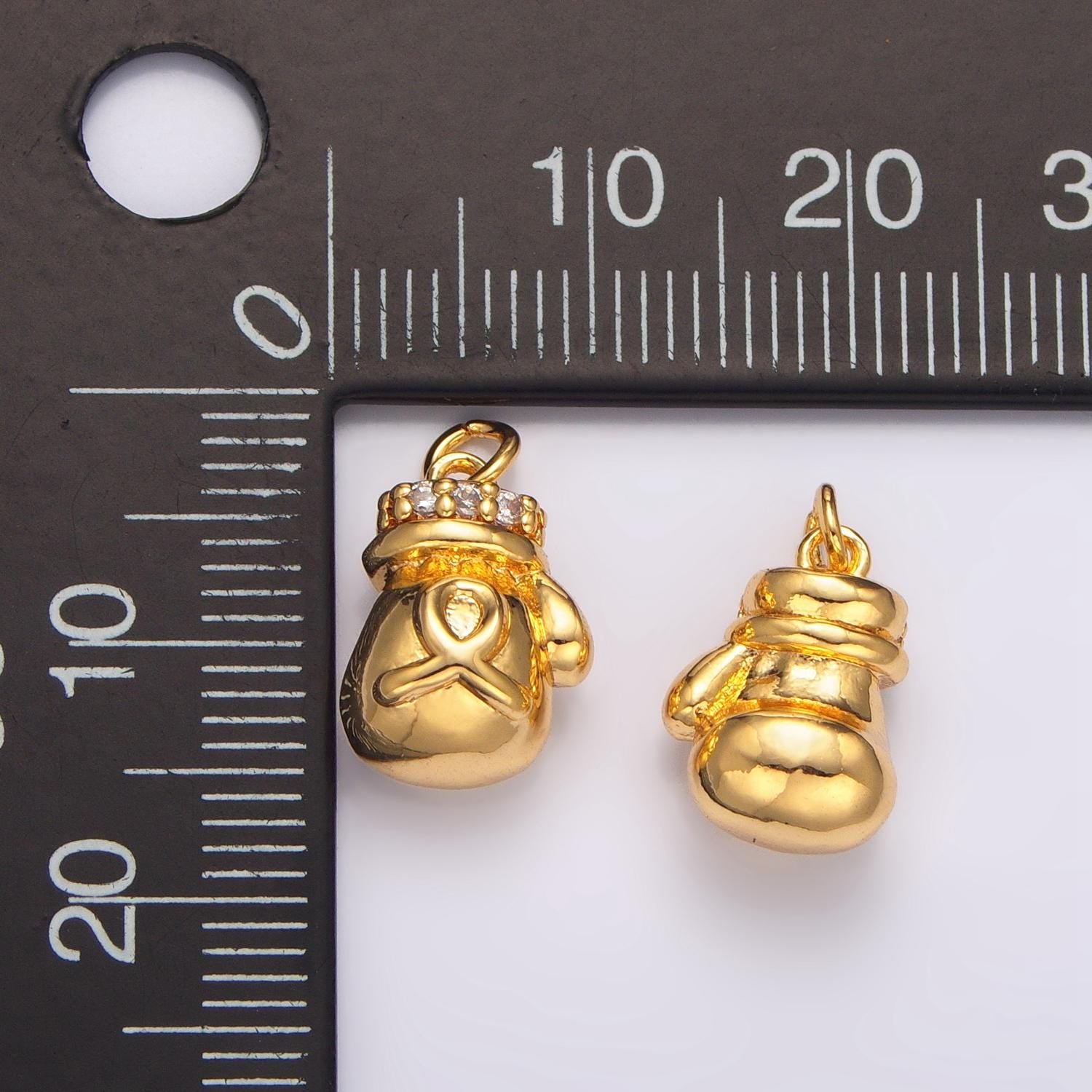 Dainty cz gold filled mittens charm winter gloves pendant with pink ribbon design jewelry inspired for bracelet necklace component w099