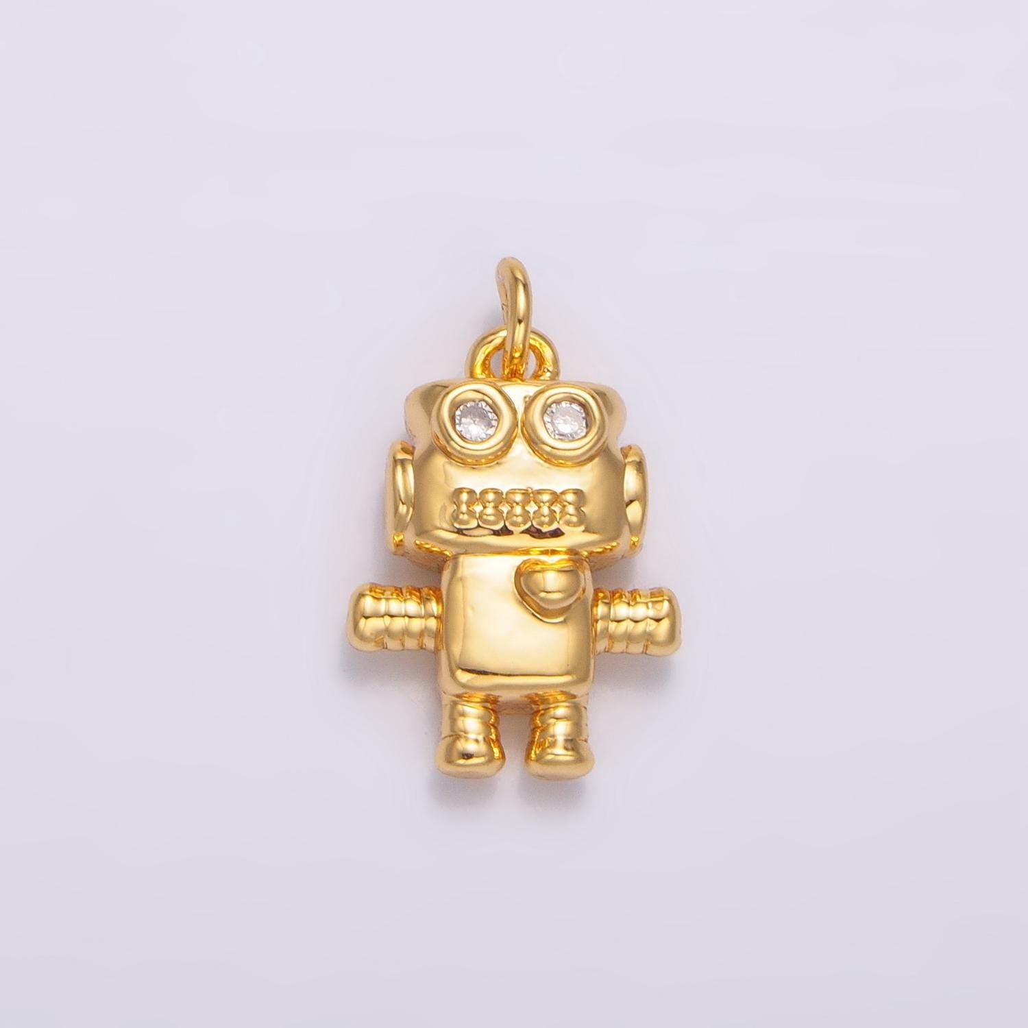 Mini gold robot charms 3d robot jewelry for bracelet necklace earring component w089