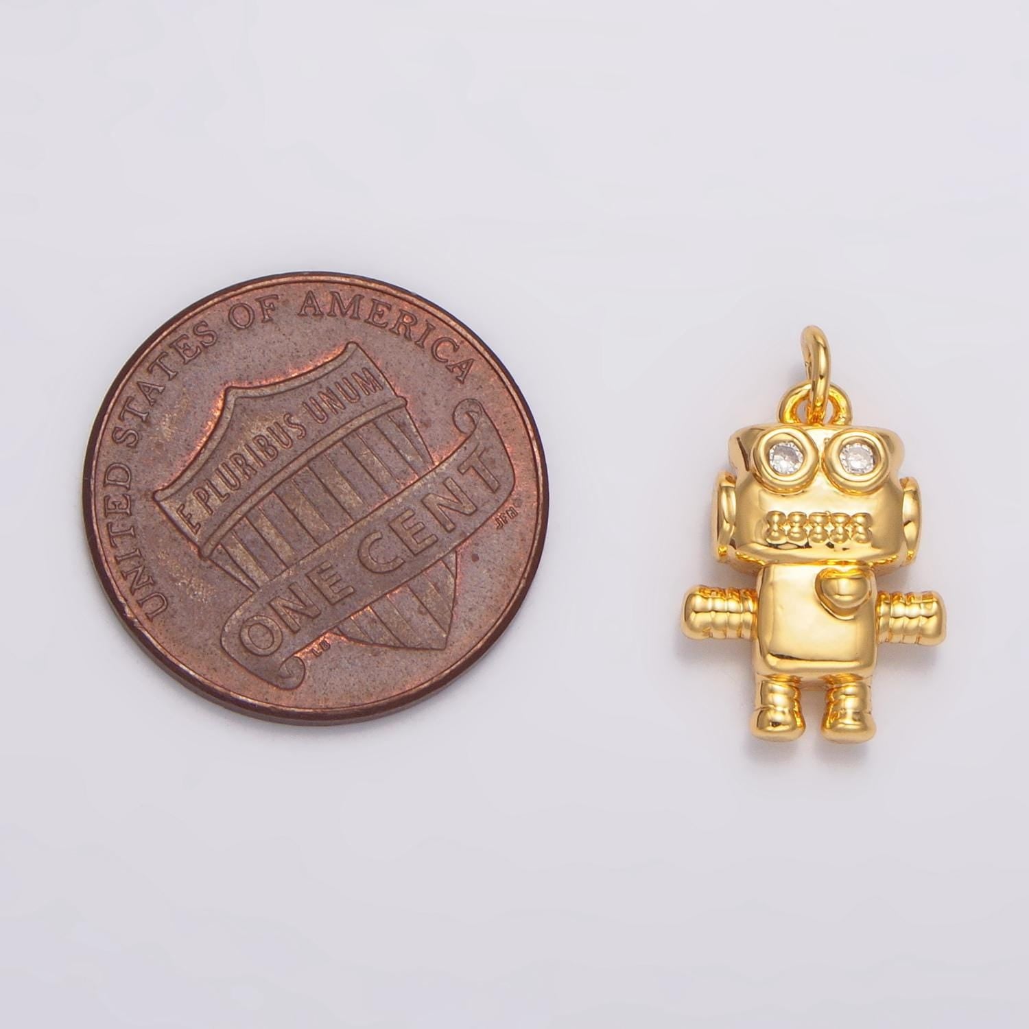 Mini gold robot charms 3d robot jewelry for bracelet necklace earring component w089