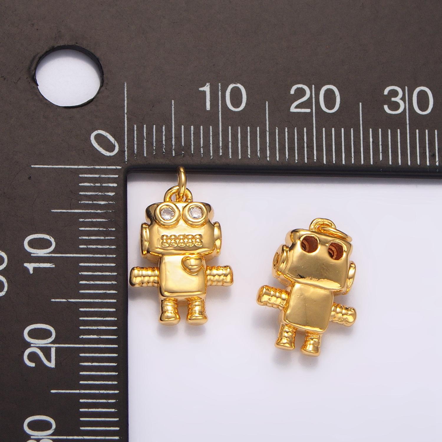 Mini gold robot charms 3d robot jewelry for bracelet necklace earring component w089