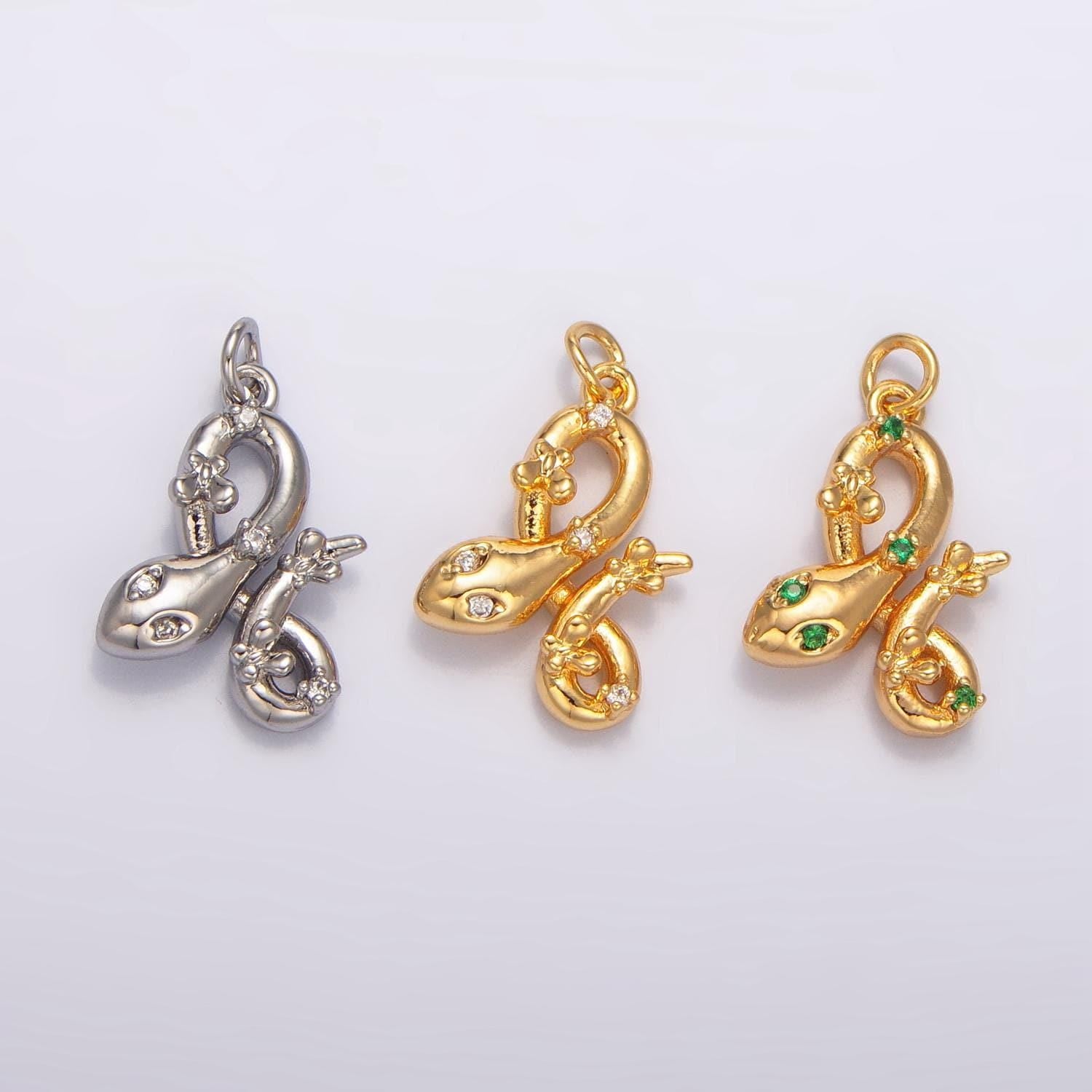 24k gold filled mini clear green-eyed cz serpent snake charm | w046