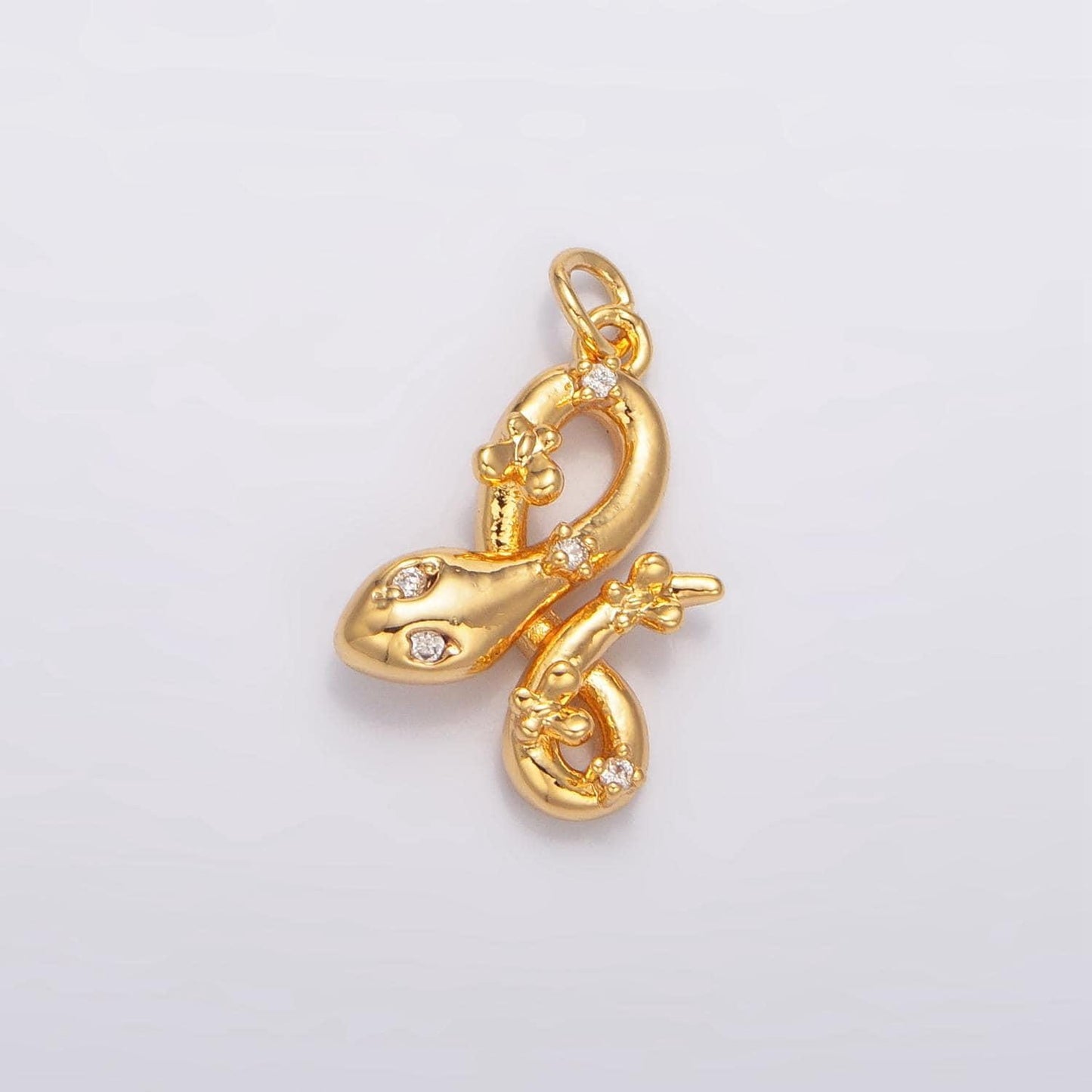24k gold filled mini clear green-eyed cz serpent snake charm | w046