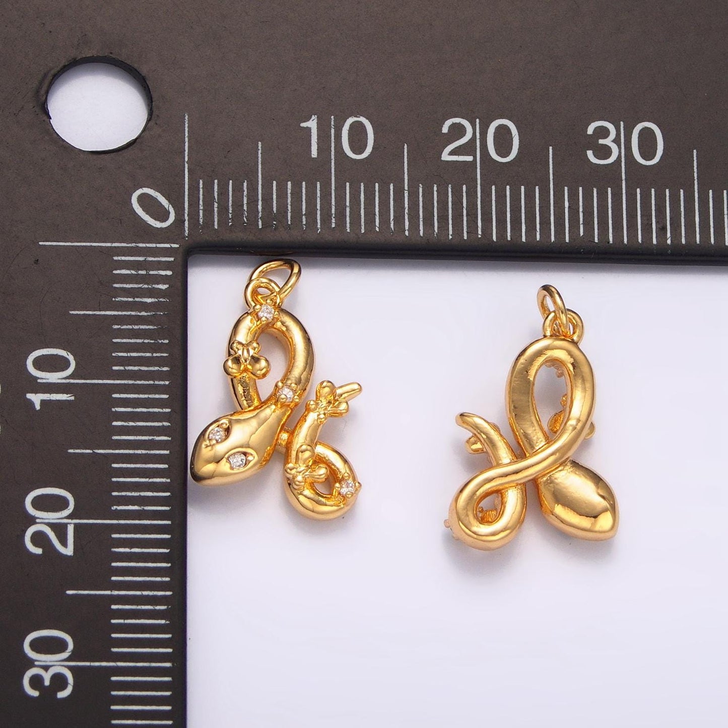 24k gold filled mini clear green-eyed cz serpent snake charm | w046