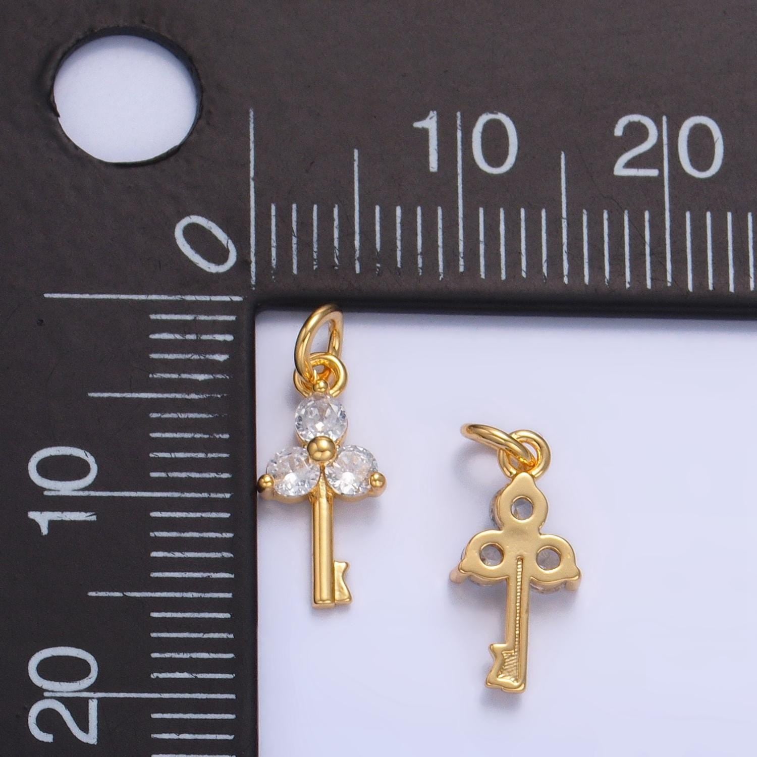 Micro pave gold key charms, mini lock charms, padlock pendant, lock charm, lock pendant, padlock necklace bracelet earring charm w044