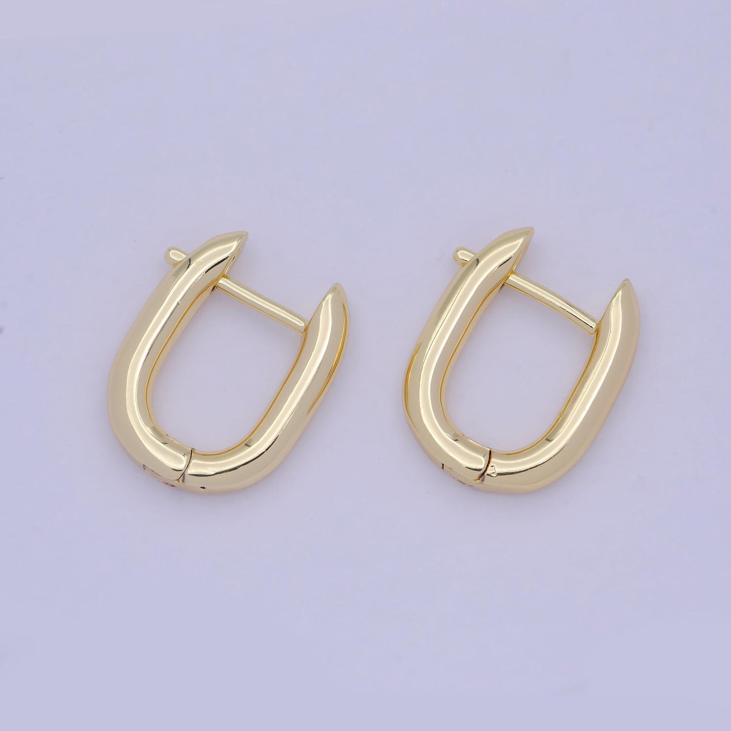 1 pair gold rectangular buckle huggie earrings, 14k gold filled horse shoe screw u-shaped earrings | v-368