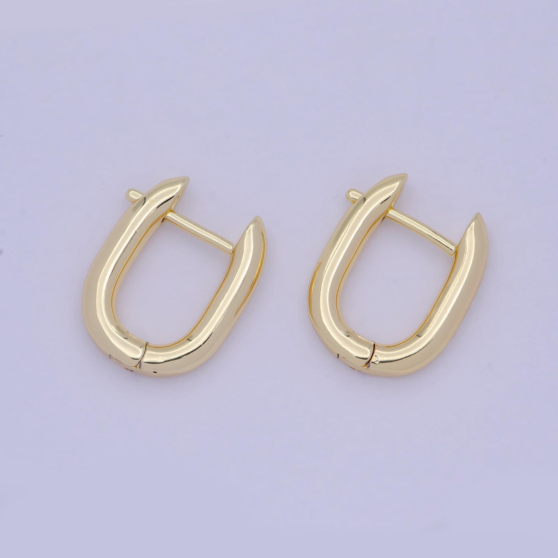 1 pair gold rectangular buckle huggie earrings, 14k gold filled horse shoe screw u-shaped earrings | v-368