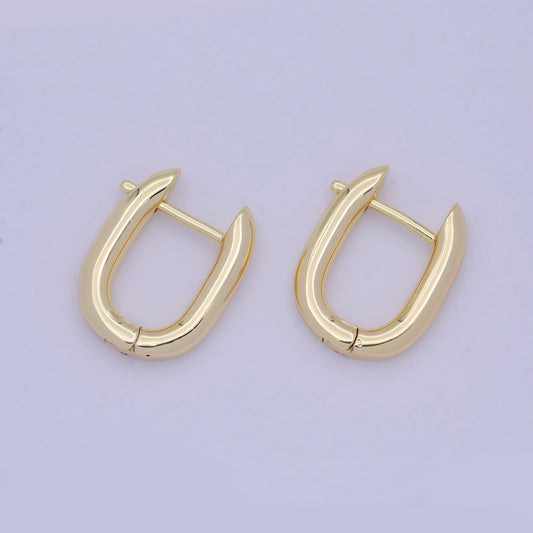 1 pair gold rectangular buckle huggie earrings, 14k gold filled horse shoe screw u-shaped earrings | v-368
