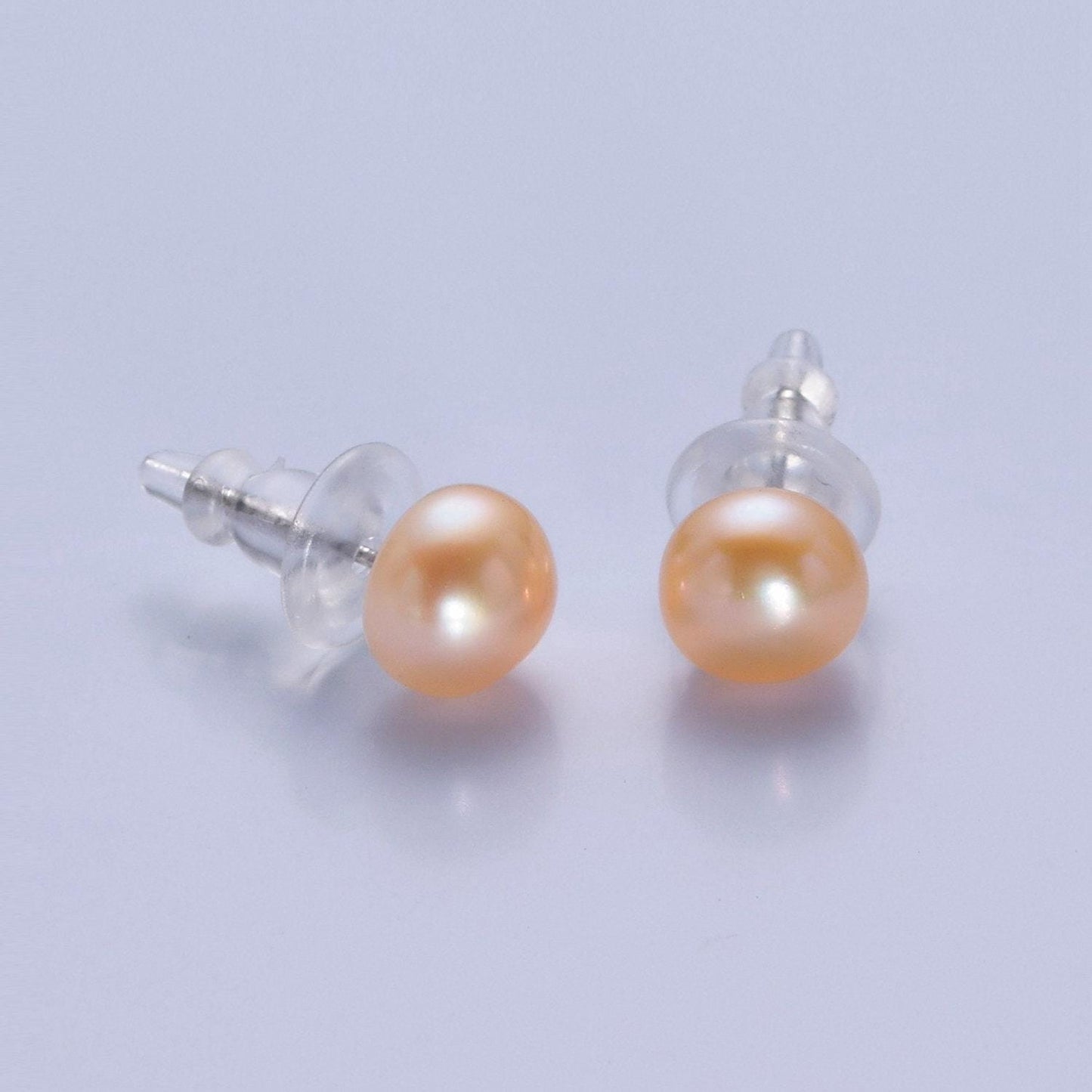 Minimalist silver pearl studs, 7.4mm-8mm round white/pink/purple silver earrings, jewelry for bridal engagement | t-378, t-379, v-399