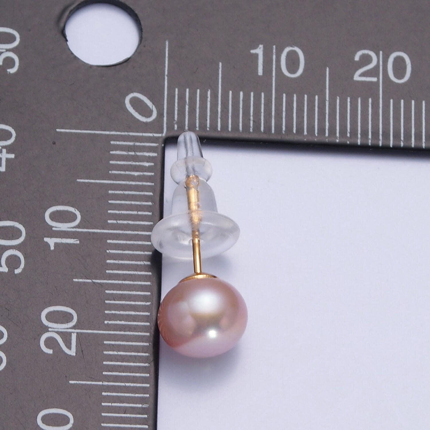 Minimalist silver pearl studs, 7.4mm-8mm round white/pink/purple silver earrings, jewelry for bridal engagement | t-378, t-379, v-399