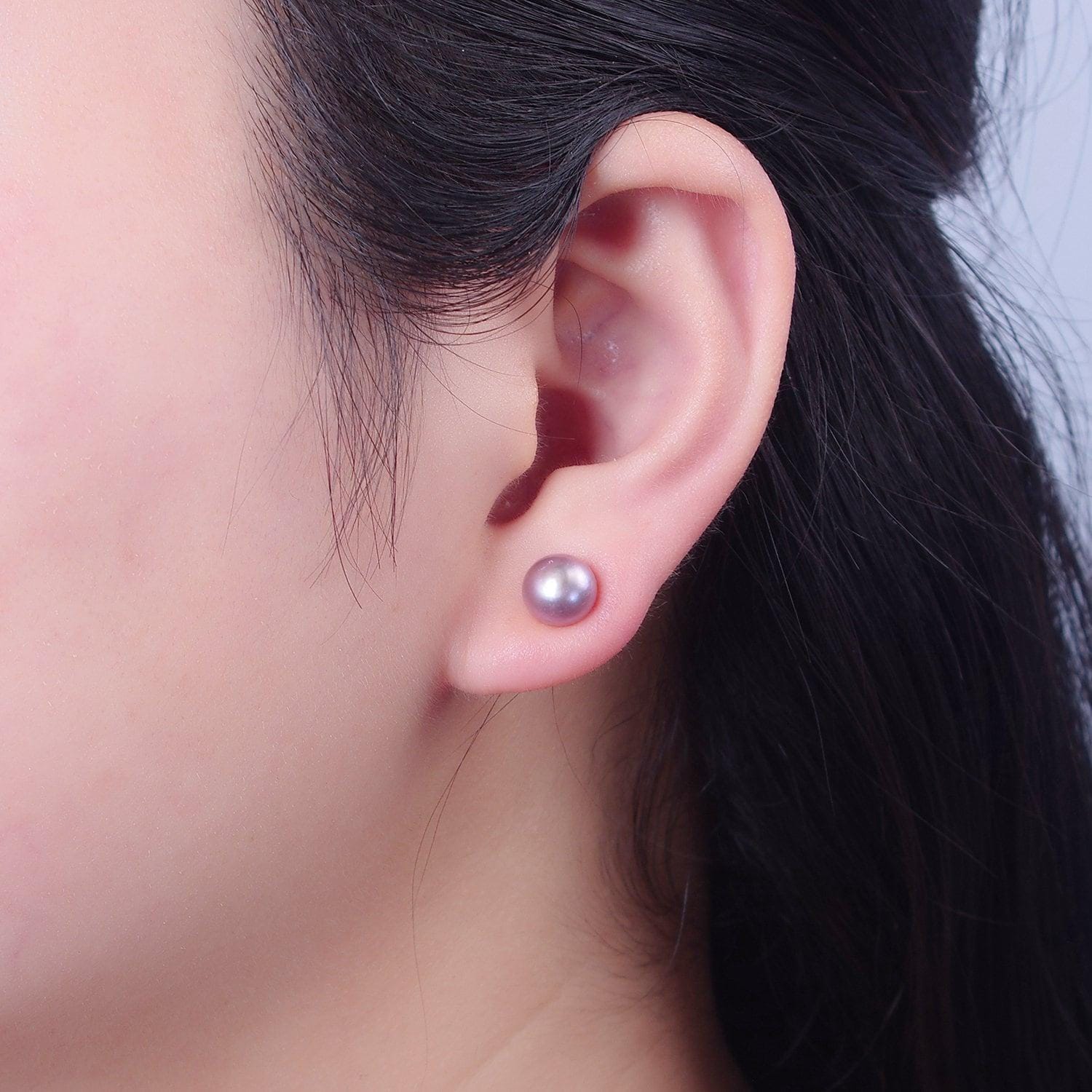 Minimalist gold filled pearl studs, 9.4mm-9.7mm round black white pink purple silver earrings, bridal graduation streetwear jewelry, t-371