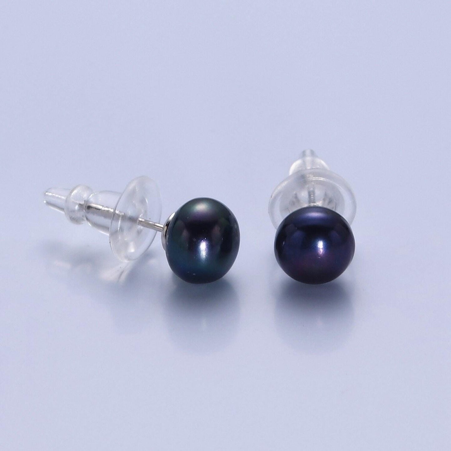Minimalist gold filled pearl studs, 9.4mm-9.7mm round black white pink purple silver earrings, bridal graduation streetwear jewelry, t-371