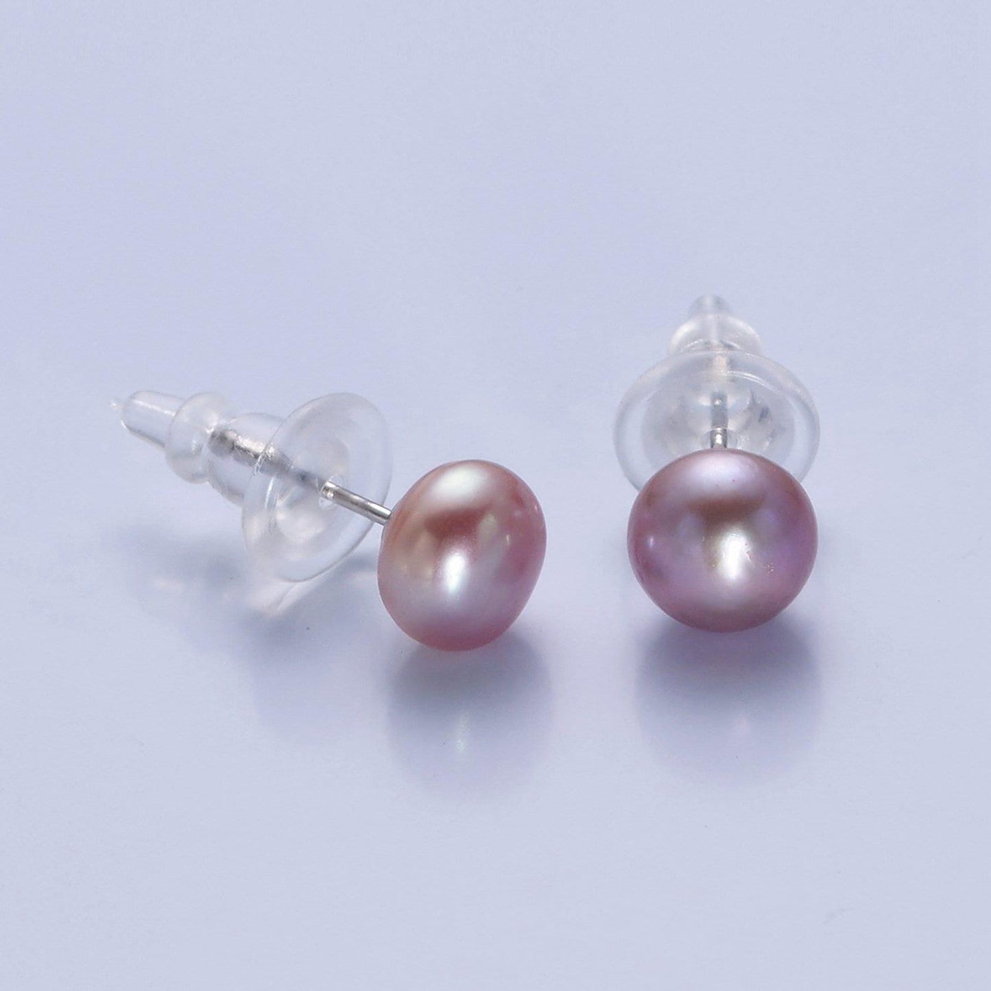 Minimalist gold filled pearl studs, 9.4mm-9.7mm round black white pink purple silver earrings, bridal graduation streetwear jewelry, t-371