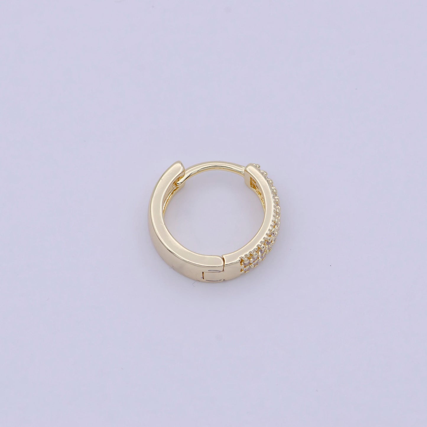 Micro pave huggie earring cz diamond hoops • minimalist earring 15mm dainty earring t-340